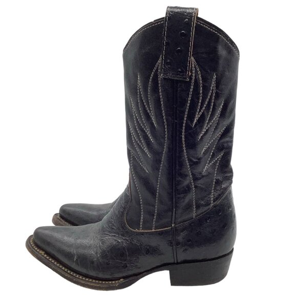 Vintage RALEIGH Kids Sz 1 Ostrich Leather Cowboy Boots Embroidered Wing 4156 VTG - Picture 4 of 12